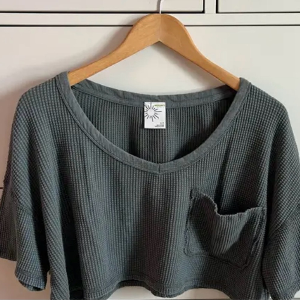 Offline by Aerie Olive Waffle Knit Short Sleeve Crop Top